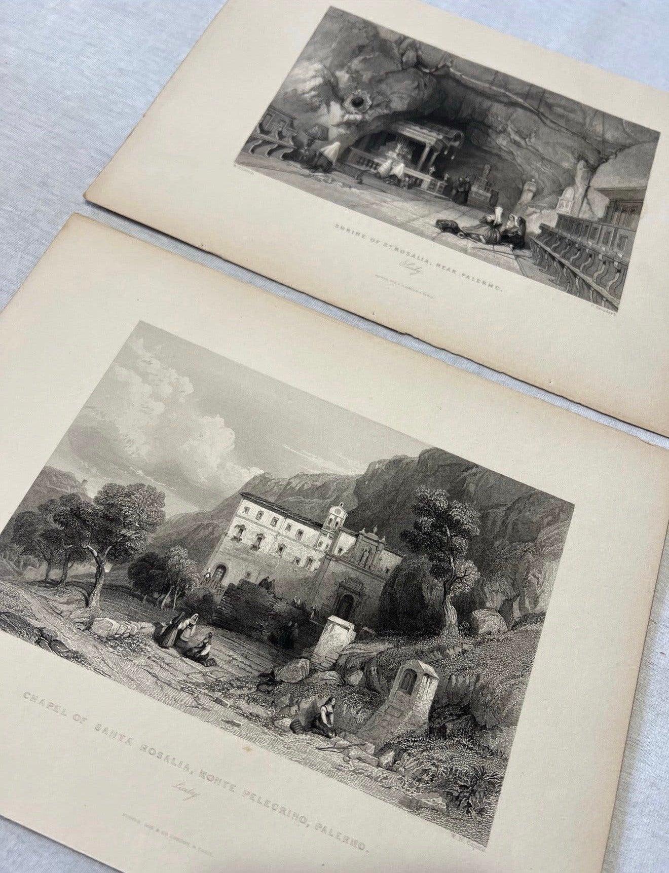 2X Antieke fotos 1839 chapel santa rosalia, shrine strosalia, Verzamelen, Ophalen of Verzenden, Voor 1940, Gebouw
