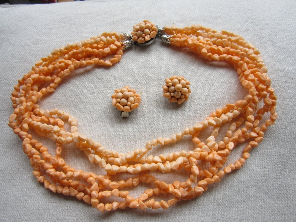 6.Schitterende oude ketting+clipoorbellen,  Hong Kong, 54 cm, Sieraden, Tassen en Uiterlijk, Antieke sieraden, Ophalen, Overige materialen