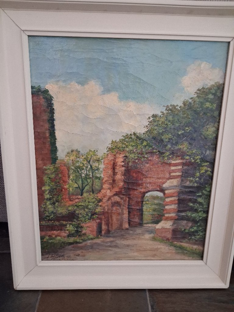 Schilderij ruïne in Warmond, Ophalen, Doek, Realistisch, Olieverf