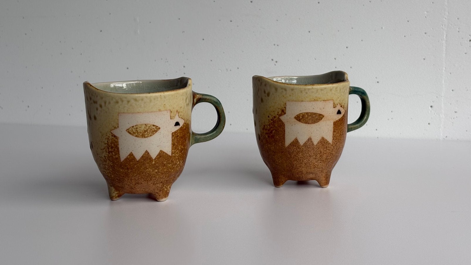 Vintage beige/bruin keramiek kop Scandinavisch design pootje, Vintage, Overige merken, Vintage, Ophalen of Verzenden