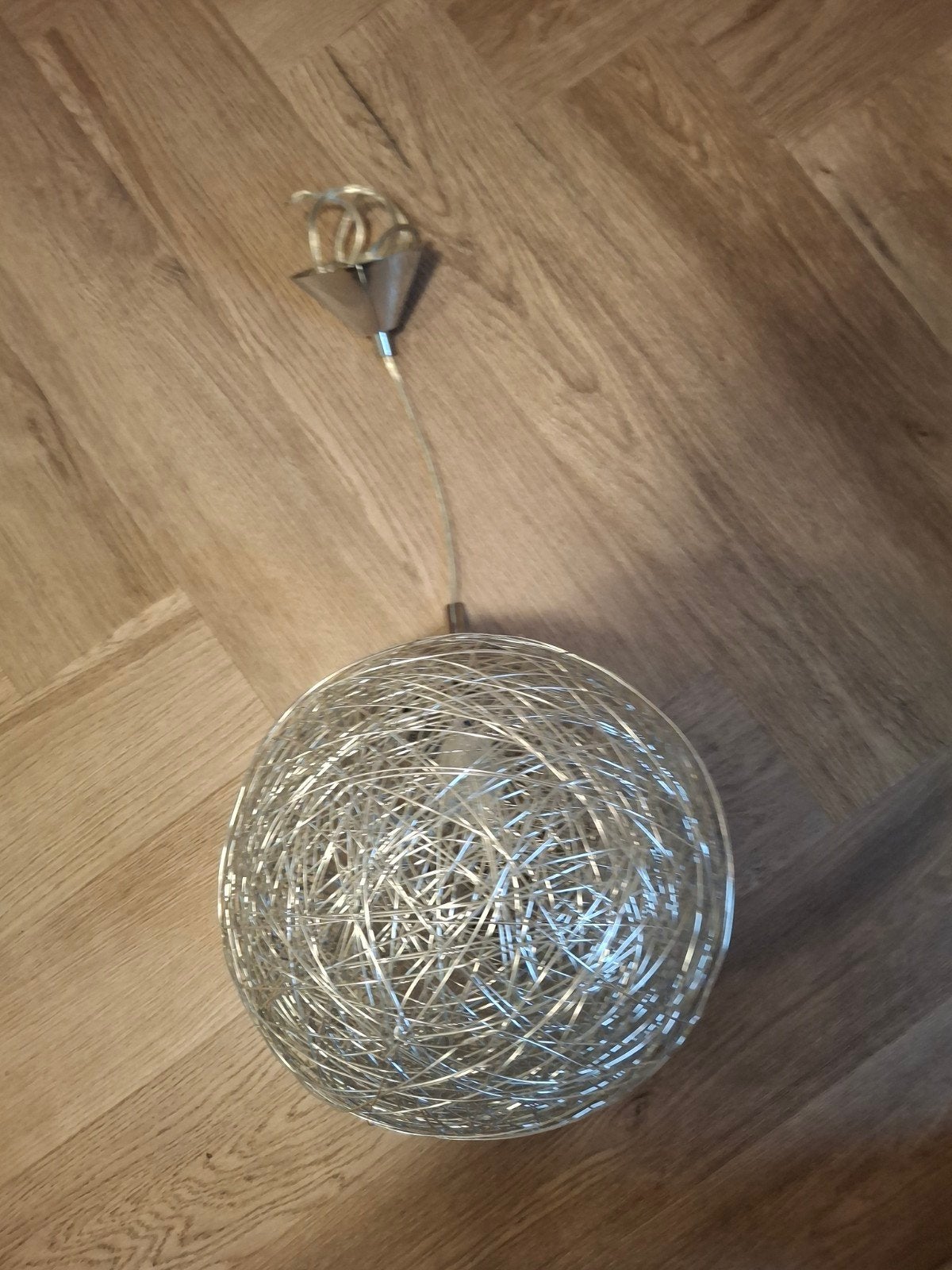 Zilverkleurige hanglamp, bolvormig, nette staat, Ophalen of Verzenden, Gebruikt, Metaal