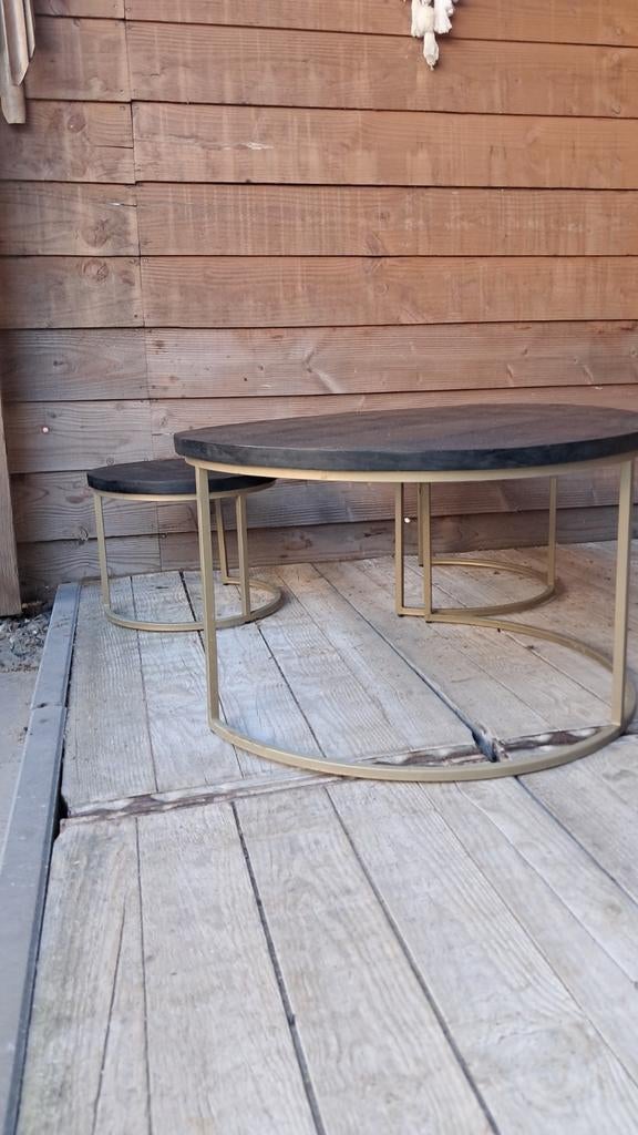 Salontafel set zwart goud rond, 50 tot 100 cm, Rond, Minder dan 50 cm, 50 tot 100 cm