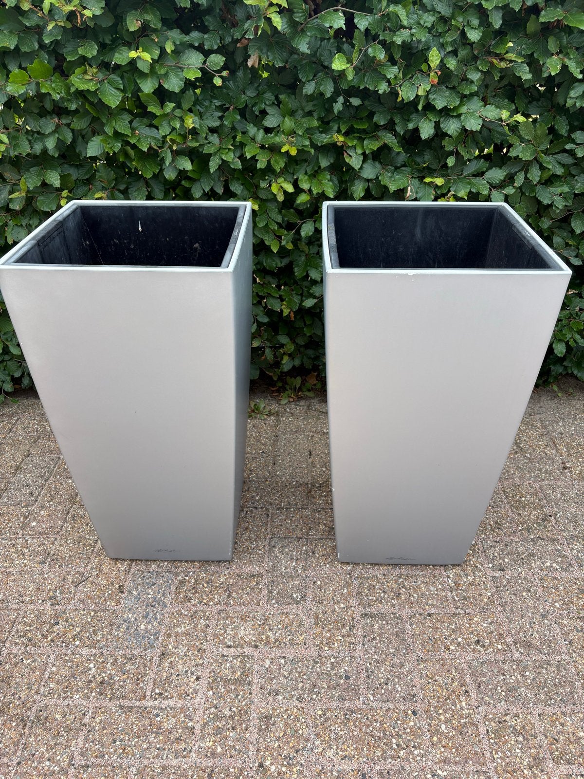 Set van 2 Lechuza Cubico Premium 40 plantenbakken - zilver, Ophalen, Kunststof, Gebruikt, Minder dan 60 cm