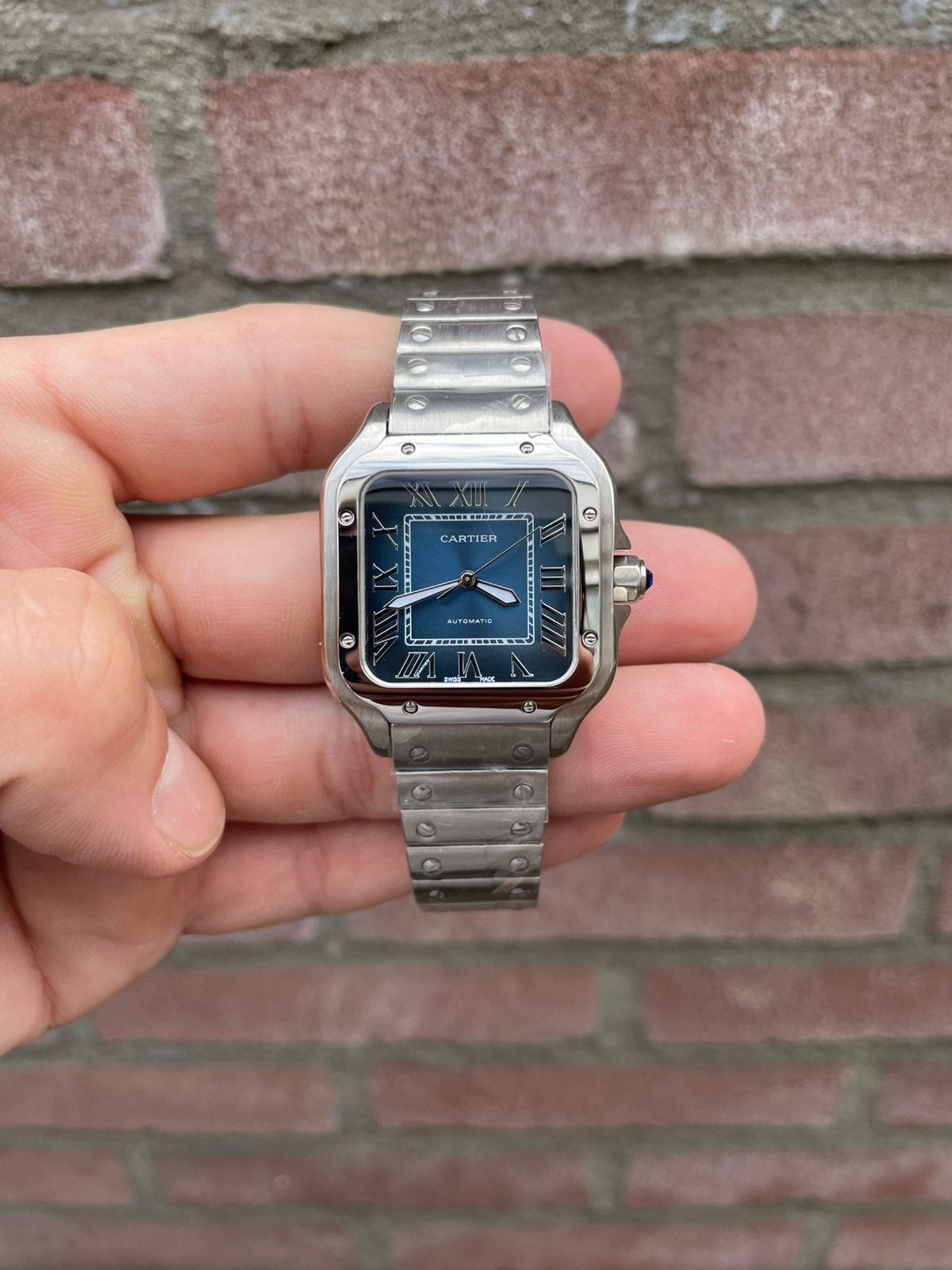 Cartier santos medium blauw, Ophalen of Verzenden