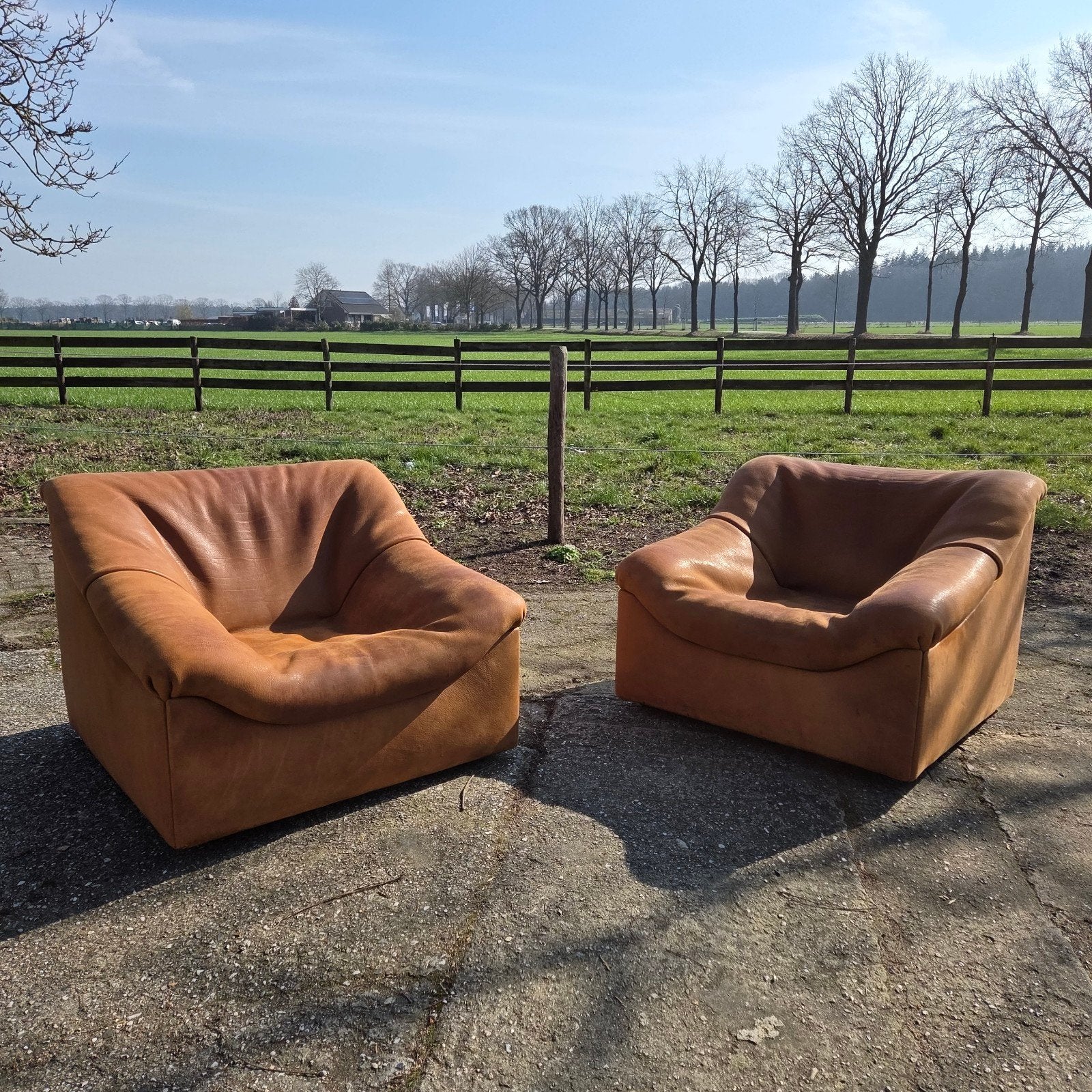 De Sede DS-46 vintage jaren 70 design lederen lounge zetel, Ophalen, Gebruikt, De Sede, 75 tot 100 cm