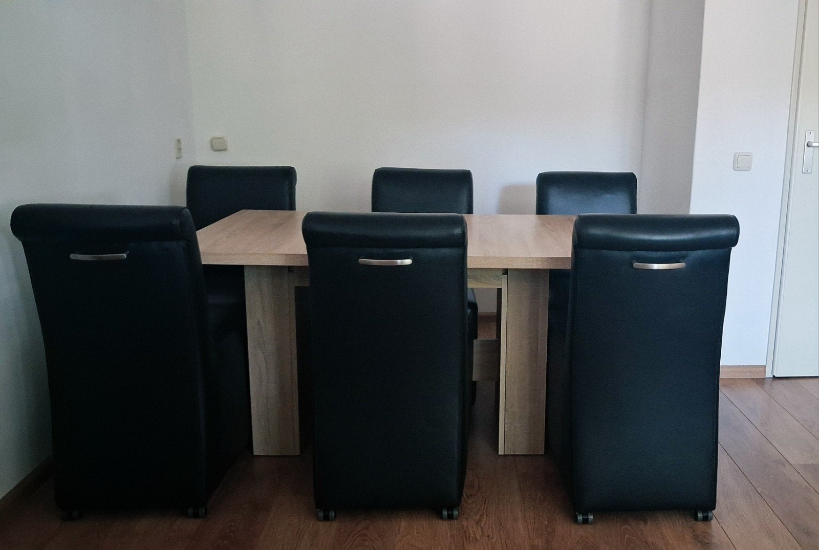 Uitschuifbare tafel met 6 comfortabele stoelen, Ophalen, 200 cm of meer, 50 tot 100 cm, Zo goed als nieuw