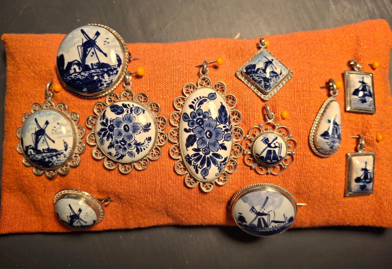 Zilver met Delfts Blauwe Stenen Hangers/Broches, Ophalen of Verzenden, Nieuw, Zilver, Overige materialen