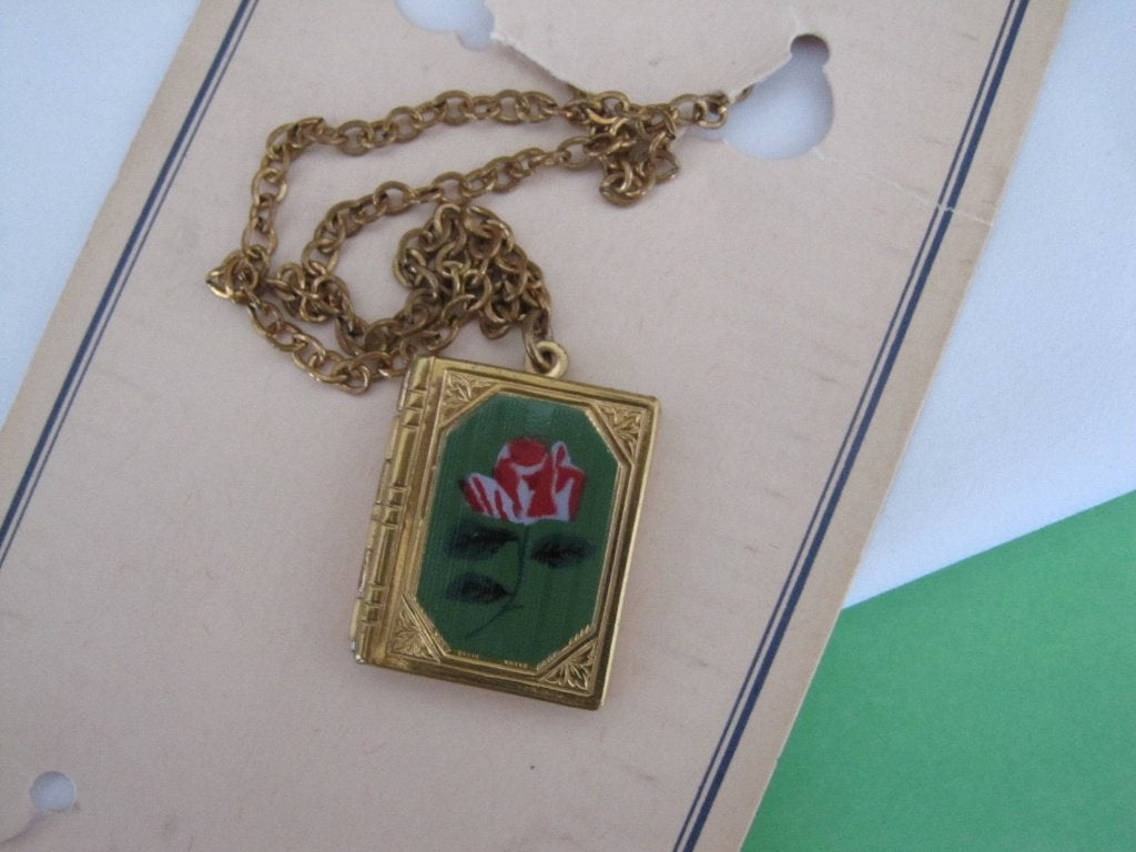 Kettinghanger antieke  medaillon groen en rode roos, Verzenden, Overige materialen, Hanger
