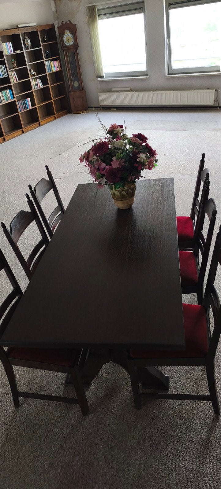 Vintage eikenhouten eettafel 6-pers. Stoelen ook te koop!, Ophalen, 50 tot 100 cm, Zo goed als nieuw, 150 tot 200 cm