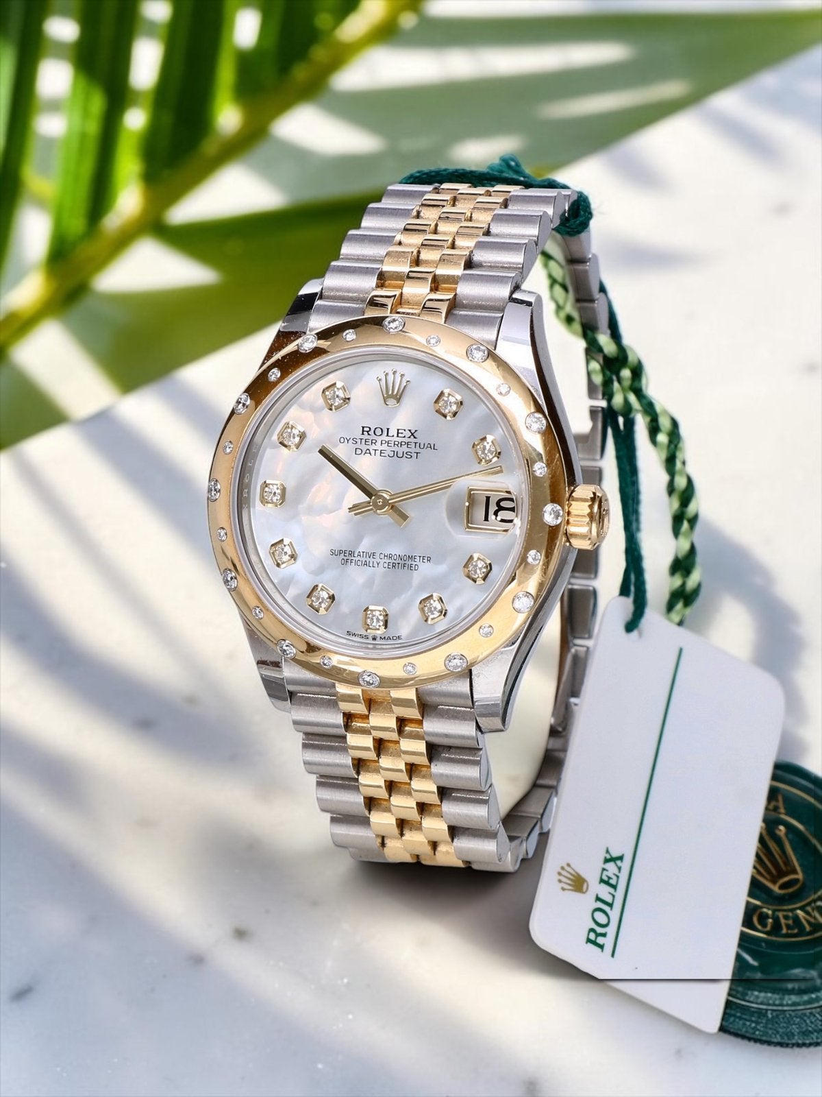 Rolex Datejust 31 GS met Factory Mother of Pearl & Diamanten, Ophalen of Verzenden, Zo goed als nieuw, Staal, Rolex