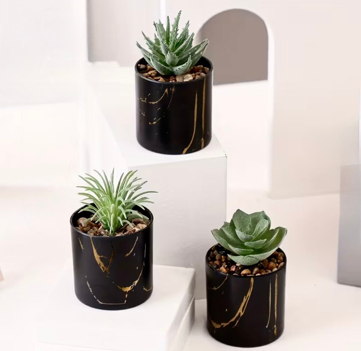 Set van 3 zwart marmer look met goud detail handgemaakt, Handgemaakt, 10 cm, Nieuw, Ophalen of Verzenden