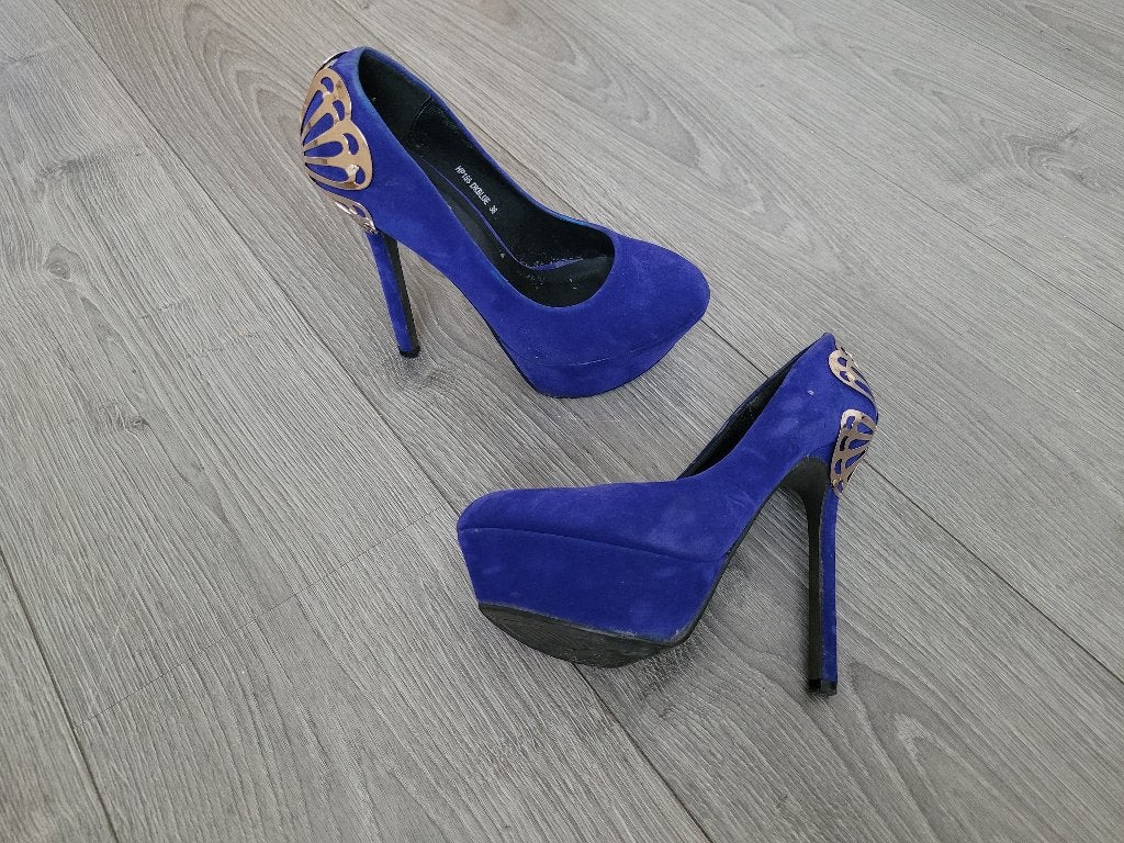 JUMEX blauwe pumps met goud metaal ~ MM0401, Kleding | Dames, Schoenen, Pumps, Blauw, Ophalen of Verzenden, Jumex