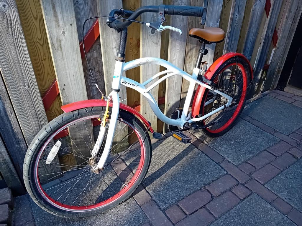 Black Fighter fiets - Wit/Rood, Fietsen en Brommers, Gebruikt, Velgrem, 50 tot 53 cm, Ophalen