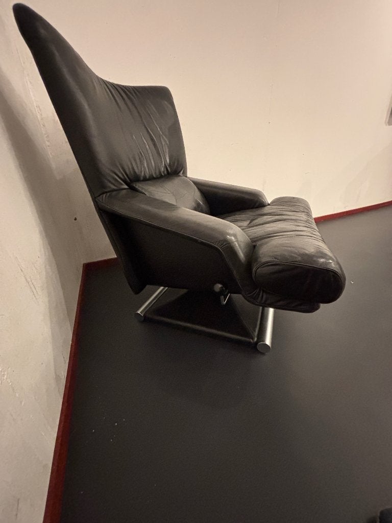 Rolf Benz relax fauteuil model 6500 – zwart leer, Ophalen, Gebruikt, Design, Modern, 50 tot 75 cm