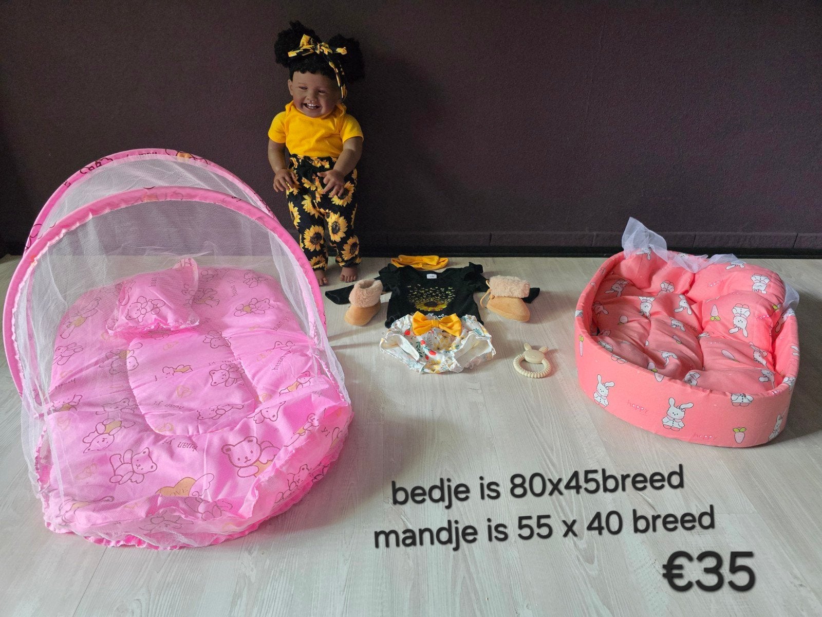super mooie reborn babypop bruine pop 55 cm nieuw pakket, Verzamelen, Poppen, Ophalen, Zo goed als nieuw, Pop