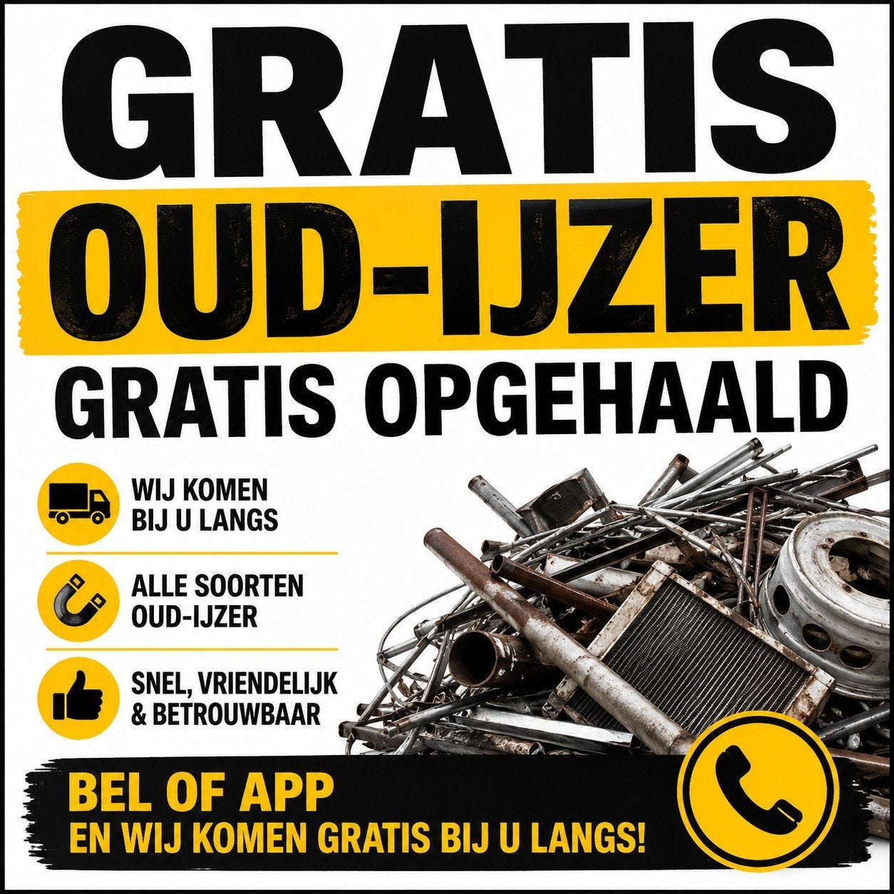Gratis oud ijzer en metalen ophalen, Doe-het-zelf en Verbouw, Ophalen, Gebruikt