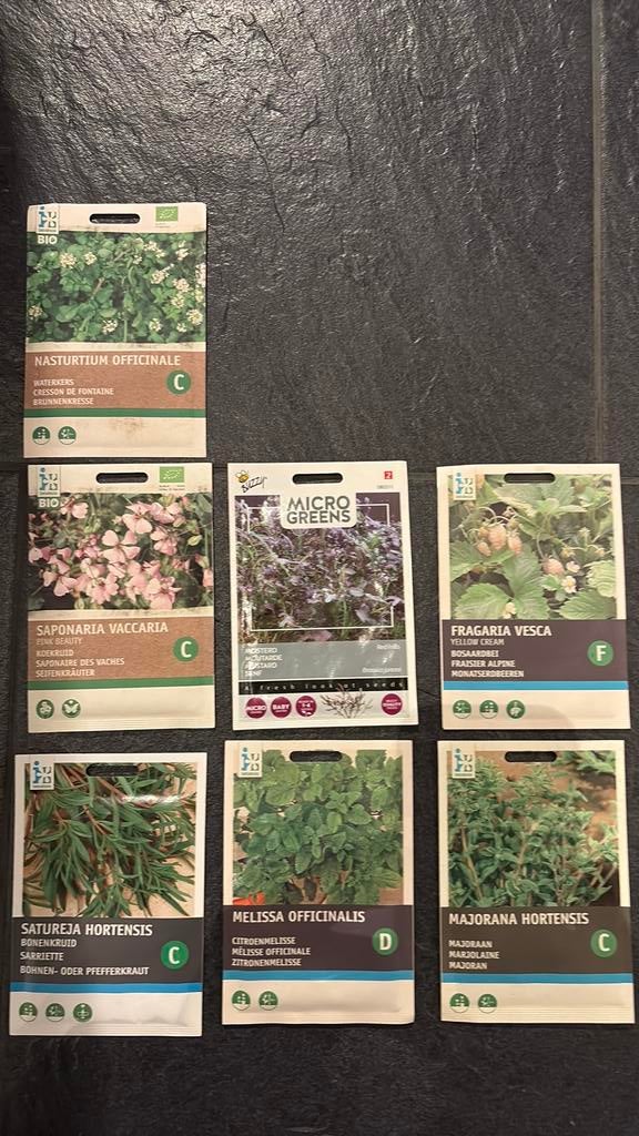 Pakket van 7 zakjes Kruiden,  Fruit & Bloemen (moestuin, Ophalen of Verzenden, Volle zon