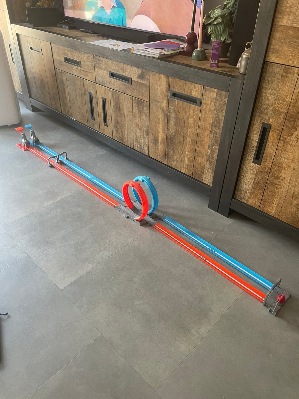 Hotwheels dubbele baan looping race, Ophalen, Zo goed als nieuw, Handmatig, Hot Wheels