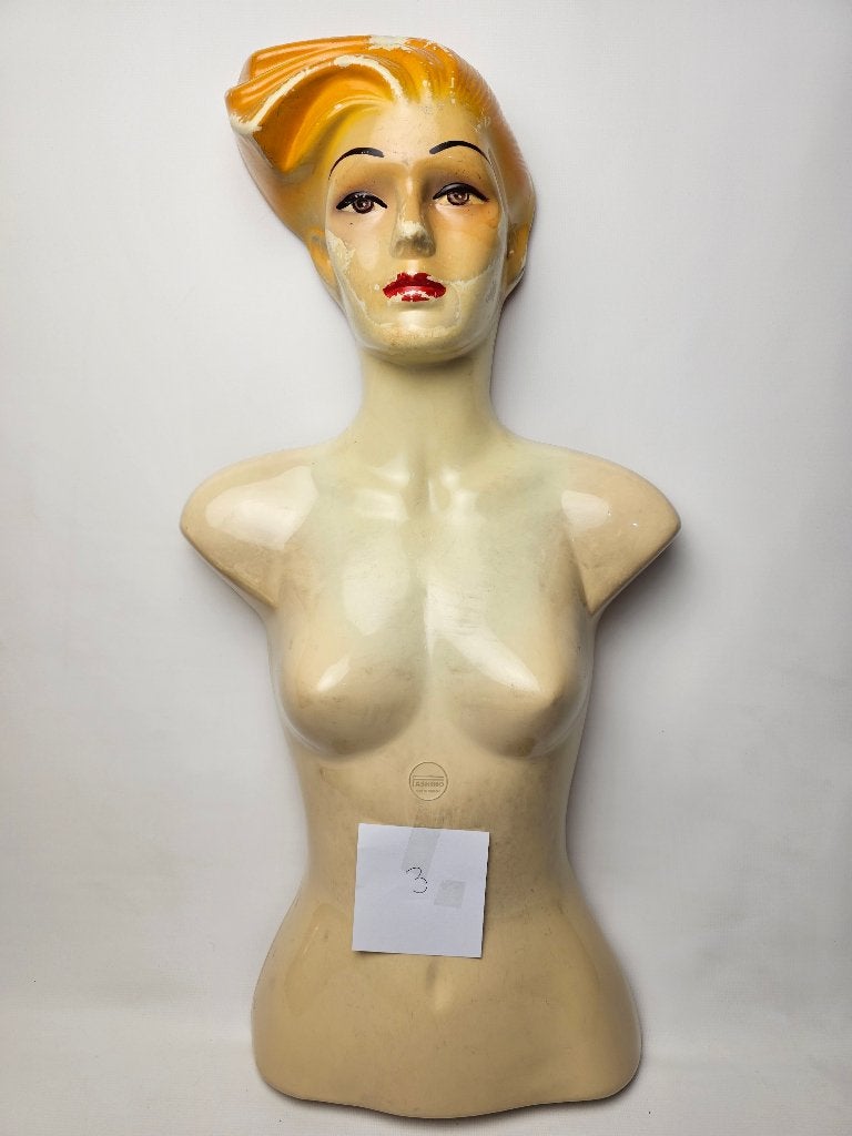 # Vintage Mannequin Buste Geel Haar - Brocante Fashino no 3, Antiek en Kunst, Curiosa en Brocante, Ophalen