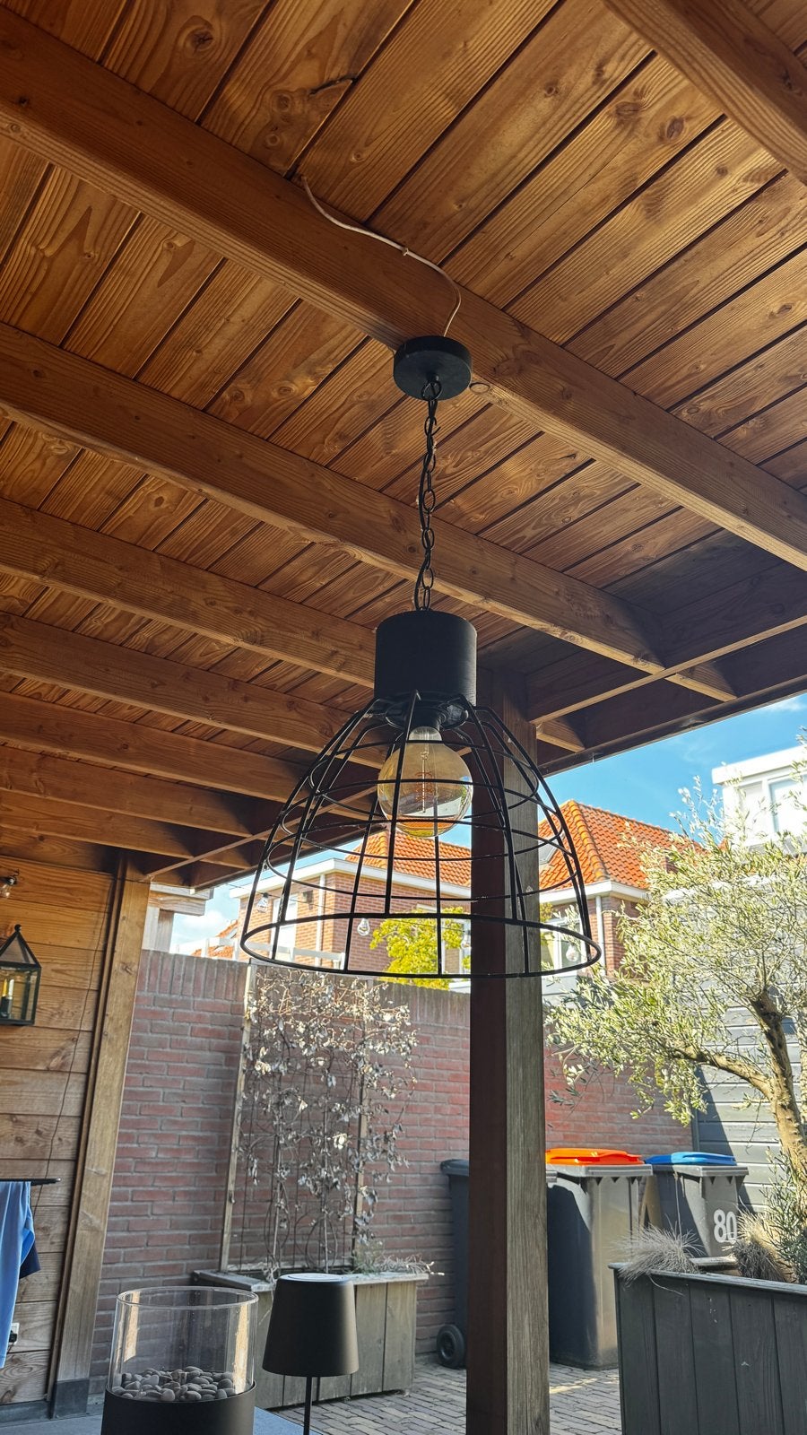 Industriële hanglamp met kooi - Zwart metaal, Huis en Inrichting, Lampen | Hanglampen, Ophalen, Zo goed als nieuw, Metaal, E27 (groot)
