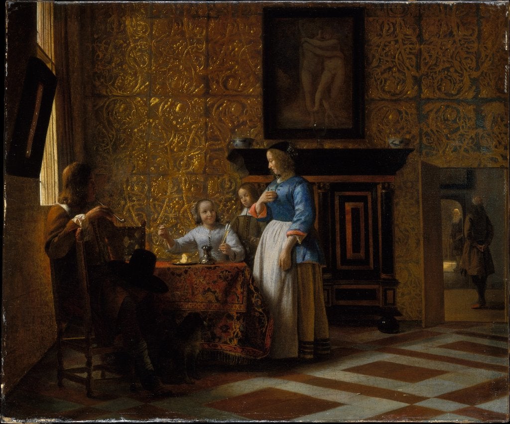17 de eeuw Stukken Gedecoreerd Dik Goudleer Leren Behang, Antiek en Kunst, Ophalen of Verzenden