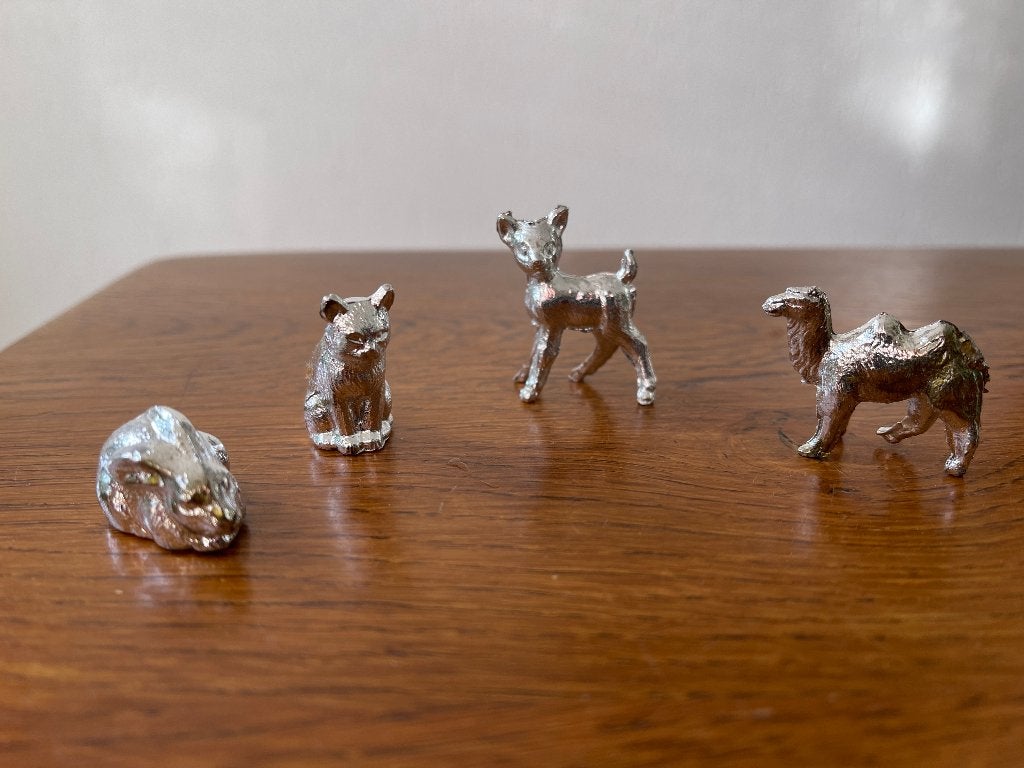 3 Zilverkleurige Diertjes: Poes, Kameel, Haas, Ophalen of Verzenden, Nieuw