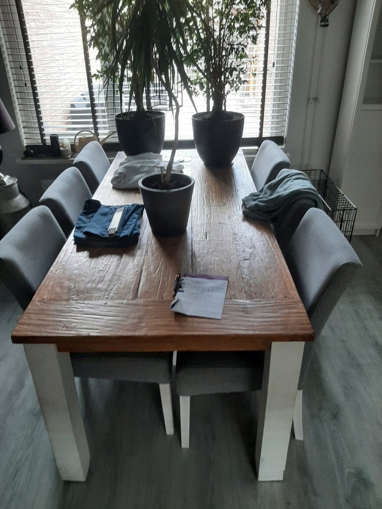 Eettafel en 6 stoelen, Ophalen, 200 cm of meer, 50 tot 100 cm, Zo goed als nieuw