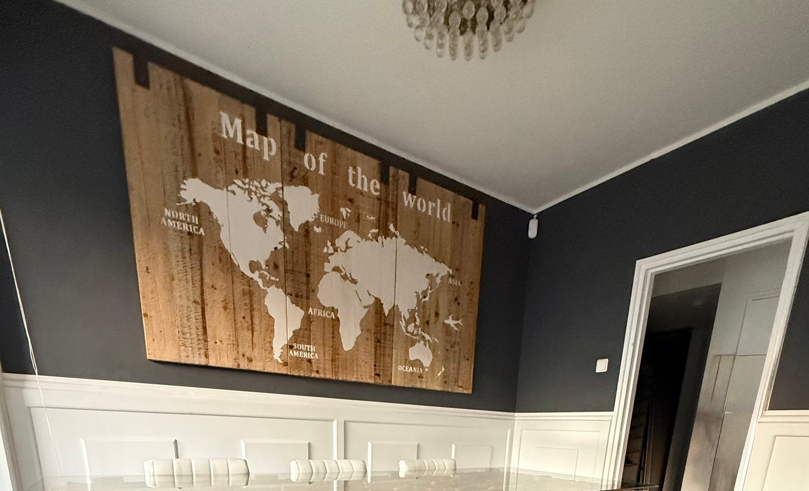 Grote houten wereldkaart wanddecoratie industrieel&landelijk, Ophalen, Zo goed als nieuw
