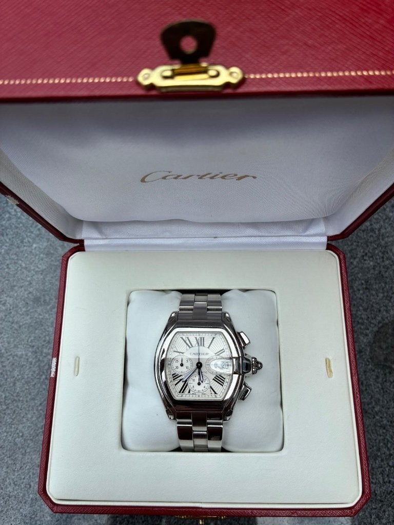 Cartier Roadster XL Chronograaf Herenhorloge Nieuwstaat, Staal, Staal, Polshorloge, Zo goed als nieuw