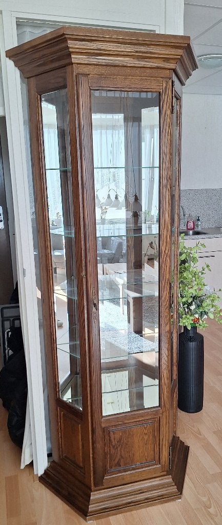 Eiken vitrinekast, Ophalen, Met deur(en), Eikenhout, 50 tot 100 cm