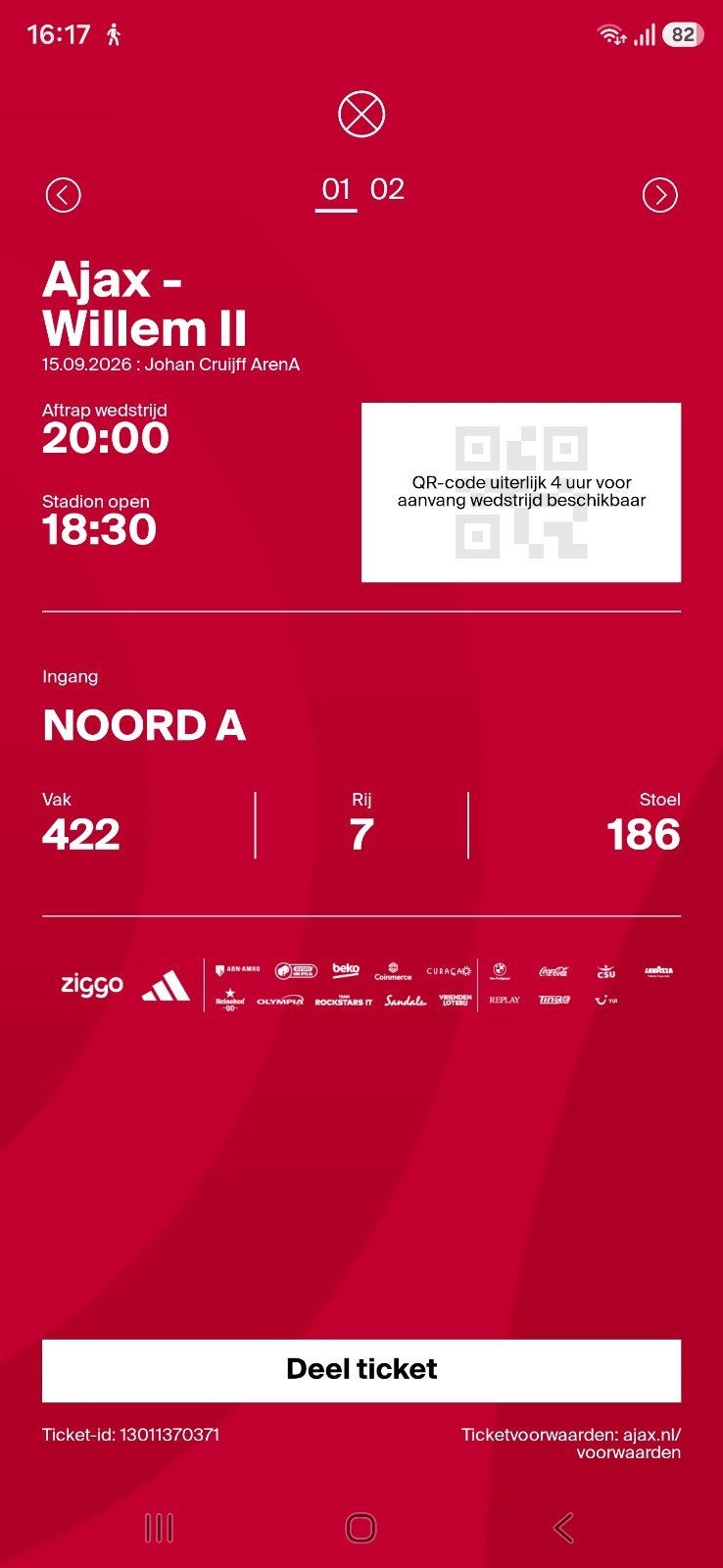 ajax wedstrijd, Losse kaart, Eén persoon, September