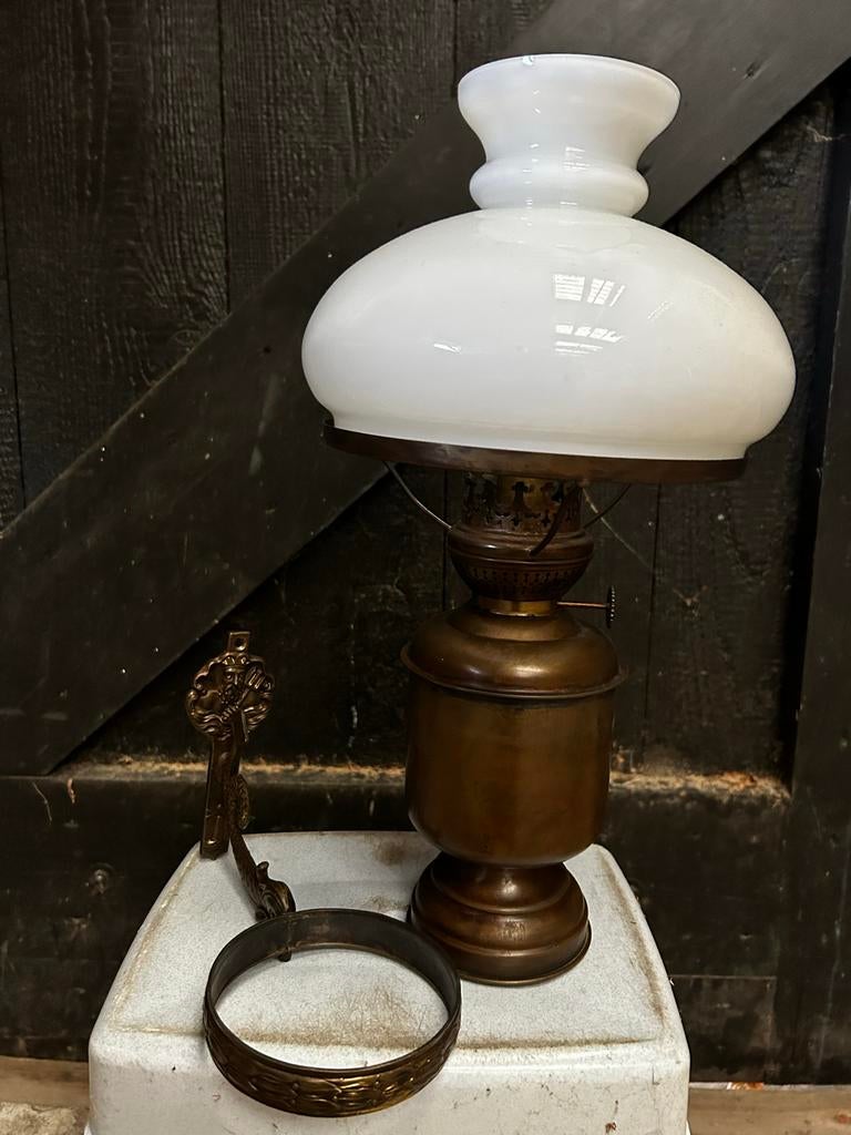 Antieke olielamp - staand of hangend - compleet, Antiek en Kunst, Ophalen