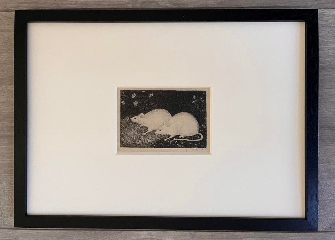 Jan Mankes 1889-1920 / Heliogravure 2 Muizen 1923, Antiek en Kunst, Ingelijst, Ophalen of Verzenden, Gravure, 32 cm