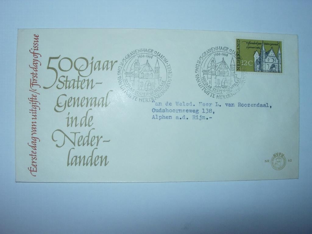 NL Nederland FDC E 62 500 jaar Staten Generaal 1964, Postzegels en Munten, Verzenden, Beschreven, Nederland