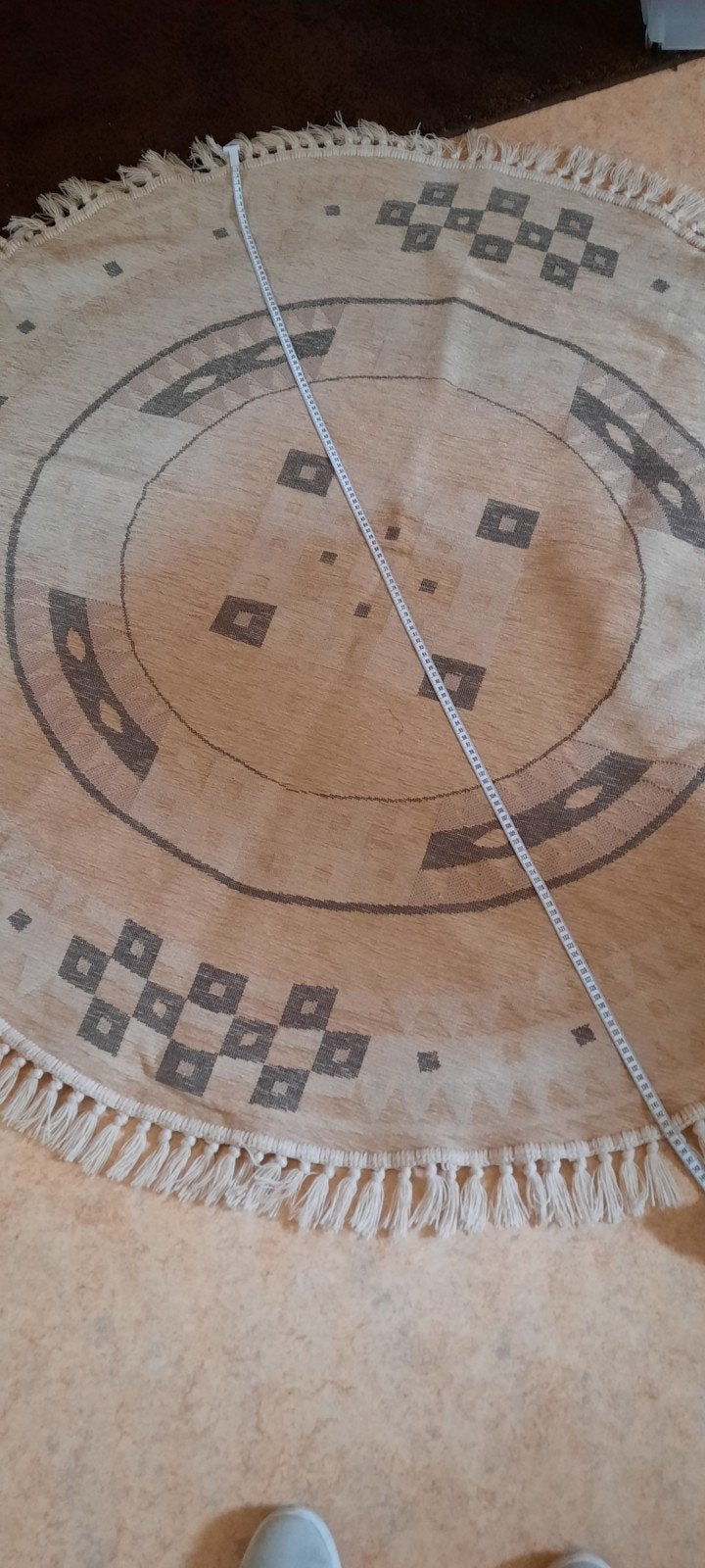 Rond Tafelkleed met Franjes - Beige/Bruin, Huis en Inrichting, Tafelkleden, Gebruikt, Rond, Tafelkleed, Beige, Franjes/kwastjes