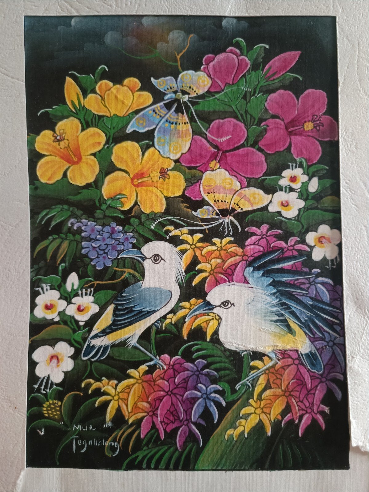 Schilderij 'Mur' uit Tegallalang (Bali) - Tropische vogels, Antiek en Kunst, Kunst | Schilderijen | Klassiek, Origineel werk, Doek