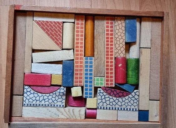 Jaren 50 houten blokkendoos - compleet - in zeer nette staat, Ophalen of Verzenden