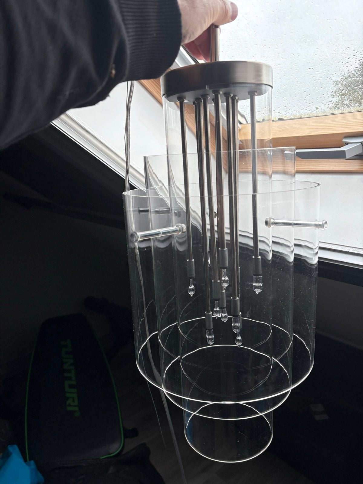 Moderne hanglamp met 10 lichtpunten - Chroom/Acryl, Huis en Inrichting, Ophalen of Verzenden, Zo goed als nieuw, Kunststof, G4