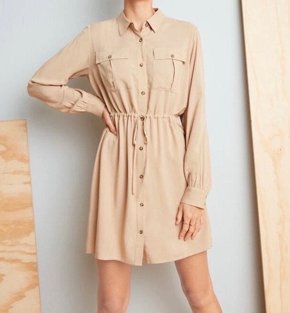 Page One  safari jurkje viscose maat S  nieuw, Beige, Nieuw, Ophalen of Verzenden, Knielengte