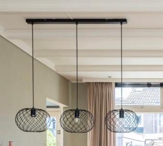 Hanglamp met 3 bollen - Zwart metaal, Ophalen of Verzenden, Gebruikt, Metaal, 75 cm of meer