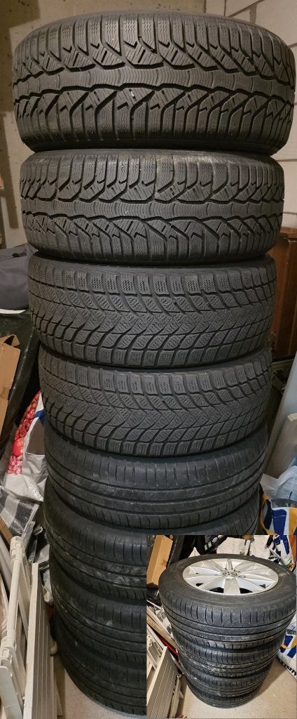 Set 4 winterbanden 16inch en 4 VW velgen+zomerbanden 15 inch, Ophalen, Gebruikt, 15 inch, Banden en Velgen