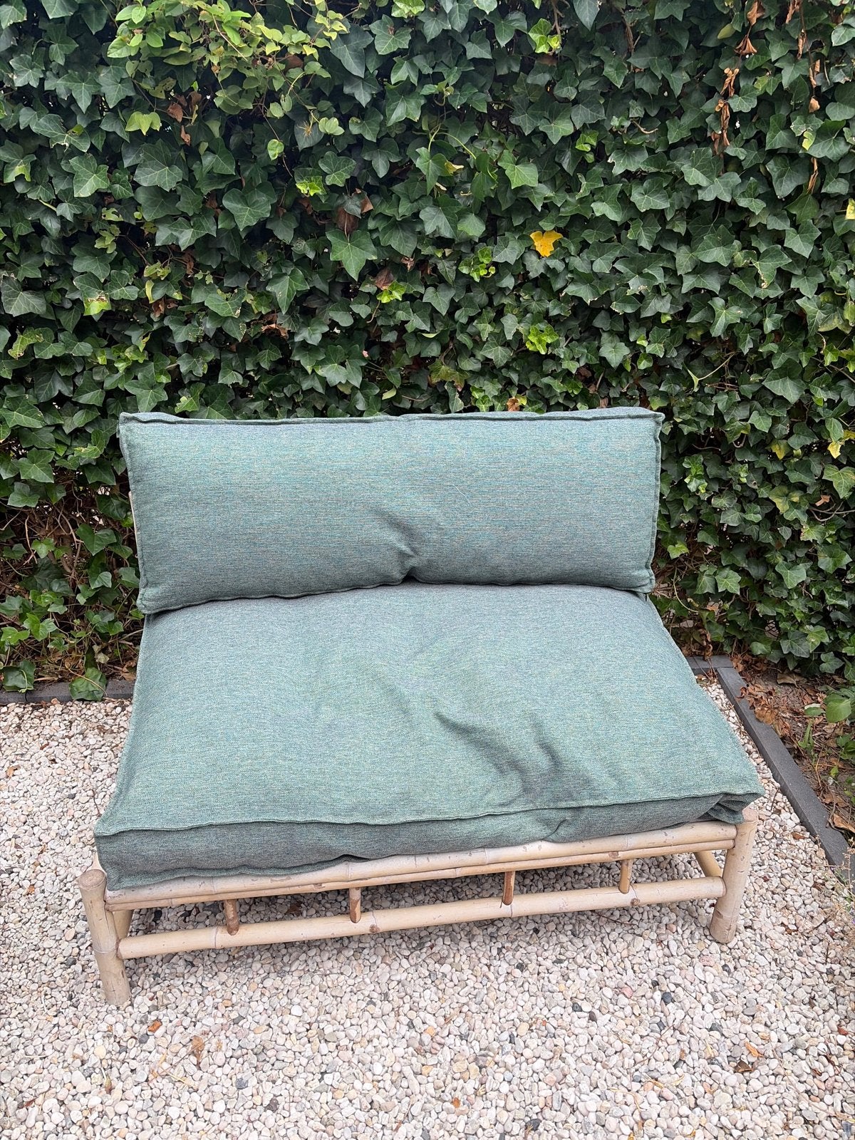 Bamboe loungebank met kussens, Ophalen, Gebruikt, Rotan