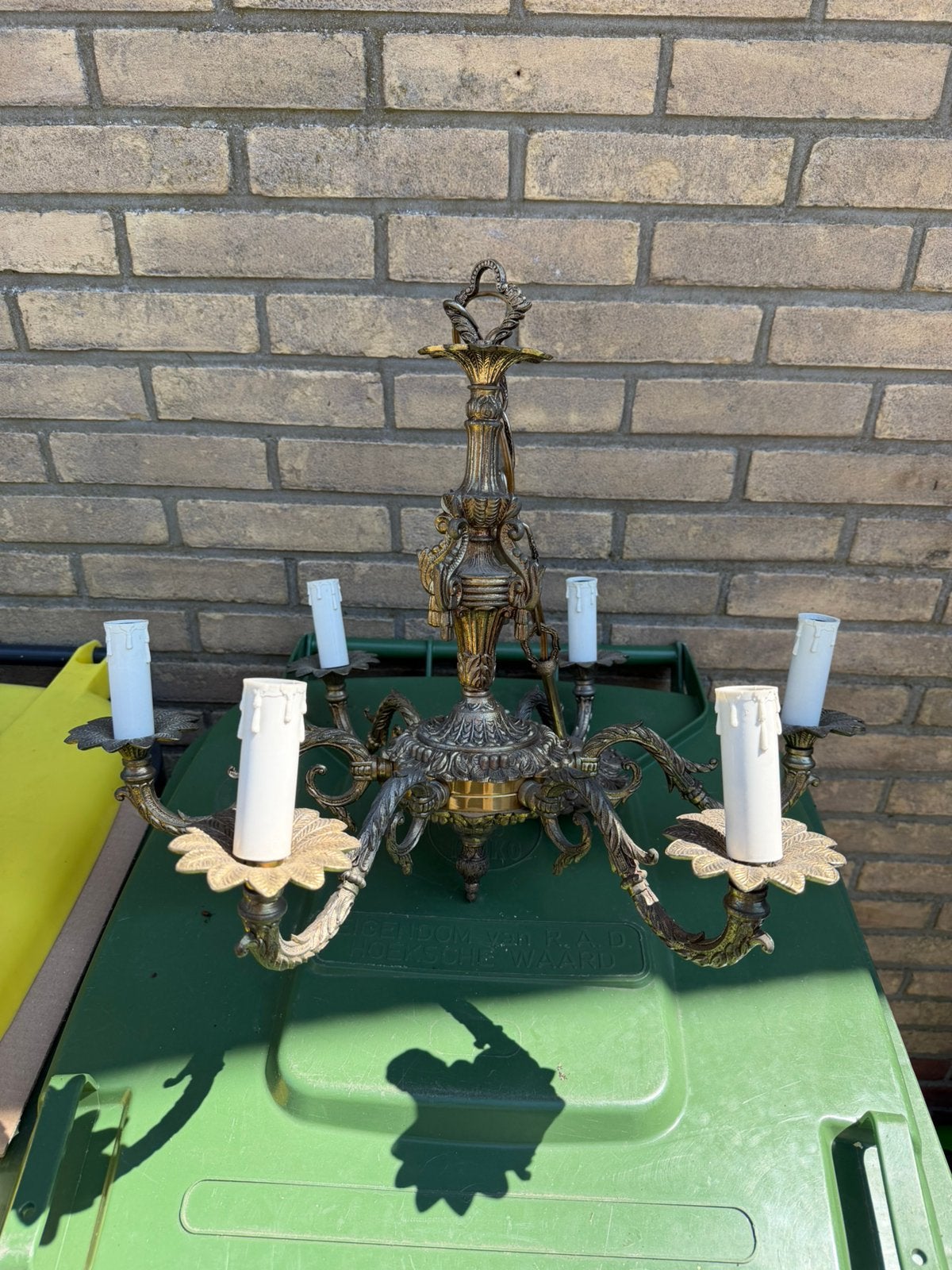 Antieke hanglamp met kapjes, Huis en Inrichting, Lampen | Kroonluchters, Ophalen, Zo goed als nieuw