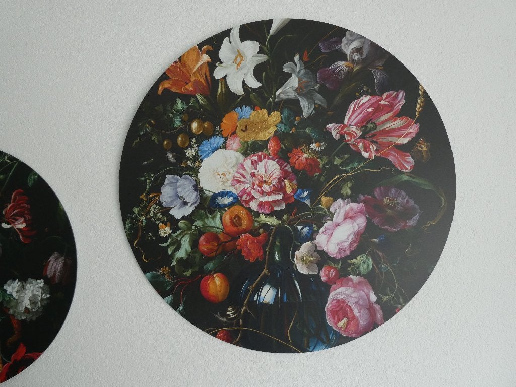 Schilderij bloemen dibond rond 80cm, Ophalen, Gebruikt, Schilderij, 75 tot 100 cm