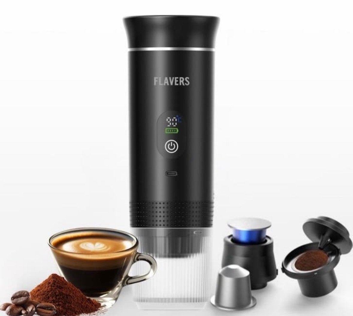 Flavers - Draagbare Koffiemachine - Altijd Koffie Onderweg, Afneembaar waterreservoir, Gemalen koffie, Ophalen of Verzenden, 1 kopje