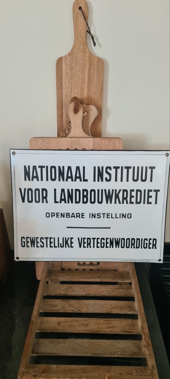 Zwaar emaille bord NATIONAAL INSTUTUUT VOOR LANDBOUWKREDIET., Ophalen of Verzenden