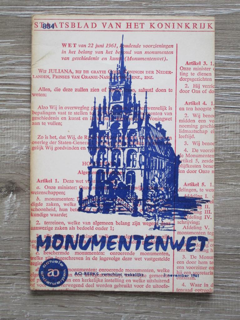 AO 884 Monumentenwet, Boeken, Ophalen of Verzenden, Gelezen, Europa