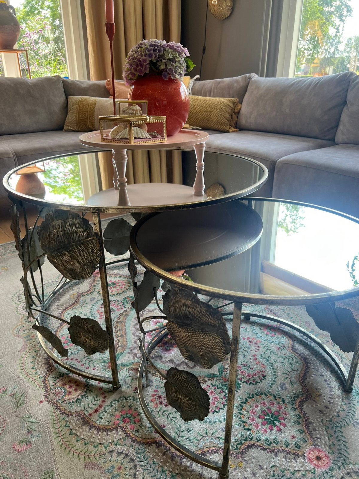 Salontafel(s) met spiegelglas, Huis en Inrichting, Ophalen, Overige materialen, 50 tot 100 cm, Rond