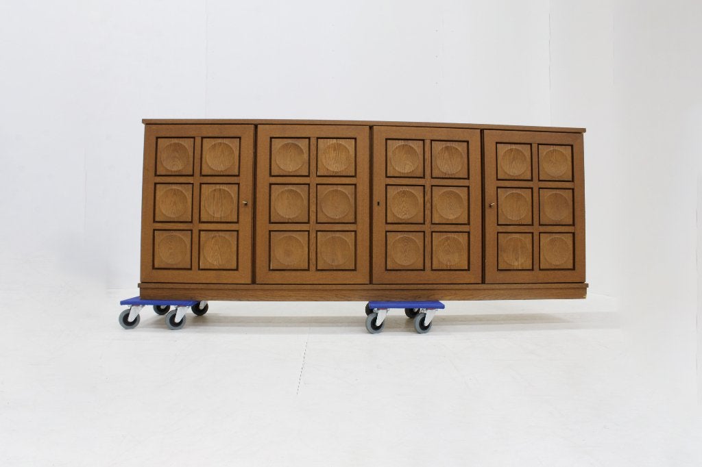 Vintage Brutalist Sideboard 1970s Gerhard Bartels, Vintage brutalist, Eikenhout, Ophalen of Verzenden, 200 cm of meer