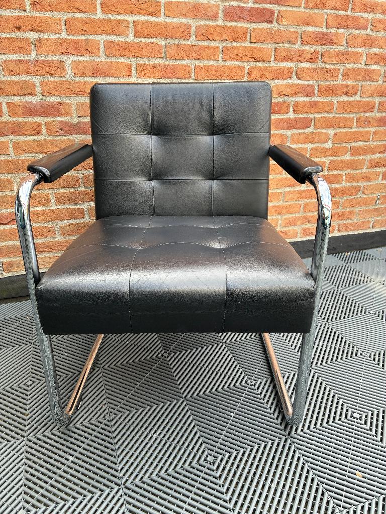 Retro vintage leren buisframe fauteuil, Ophalen, Gebruikt, 75 tot 100 cm, Retro vintage